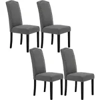 Woltu 4er Set Esszimmerstühle mit Rückenlehne, gepolstert, Leinen, Dunkelgrau