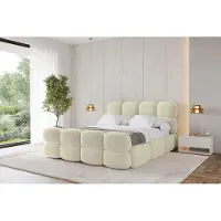ALTDECOR Polsterbett mit Bettkasten - NOMA-Z - 160x200 - Beige - Bett mit Kopfteil und Fußteil, Boxbett ohne Matratze, Doppelbett mit Stauraum
