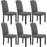 Woltu 6er Set Esszimmerstühle mit Rückenlehne, gepolstert, Leinen, Dunkelgrau