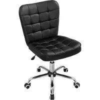Yaheetech Bürostuhl Ergonomisch Schreibtischstuhl Drehstuhl höhenverstellbar Kosmetikhocker Chefsessel, Polsterstuhl mit Rollen, Homeoffice Stuhl ohne Armlehne, Kunstleder Schwarz