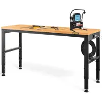 Zerbaco Höhenverstellbare Werkbank 122 x 61 x 72 - 97 cm Spanntisch, 900 kg Gewichtskapazität Arbeitstisch, Braun Klappbare Werkzeugbank aus Kaltgewalzter Stahl, Multifunktionswerktisch für Werkstatt
