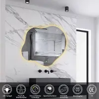 Aica Sanitär GmbH AICA LED Badspiegel Wolkenform 80x55cm Beschlagfrei 3 Lichtfarbe+Dimmbar Badspiegel mit Beleuchtung Badezimmerspiegel 1 Stunde automatische IP44