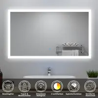 Aica Sanitär GmbH Badspiegel mit Beleuchtung 90x70cm Touch/Wandschalter Beschlagfrei 3 Lichtfarbe 3000K-6000K Dimmbar IP44 Belair-Serie