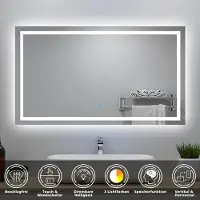 Aica Sanitär GmbH AICA LED Badspiegel 100x80cm Palmer-Serie 3 Lichtfarbe 3000K-6000K Dimmbar Wandspiegel mit Touch/Wandschalter Beschlagfrei Auto-Abschaltung IP44