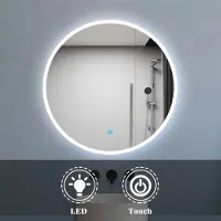 Aica Sanitär GmbH Rund Badspiegel mit Beleuchtung 60cm Badezimmerspiegel Kaltweiß Wandspiegel mit Touch-schalter IP44