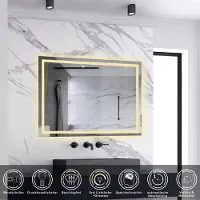 Aica Sanitär GmbH AICA LED Badspiegel mit Knopfschalter 70x50cm Beschlagfrei 3 Lichtfarbe Dimmbar Memory-Funktion Badezimmerspiegel 1 Stunde automatische Abschaltung