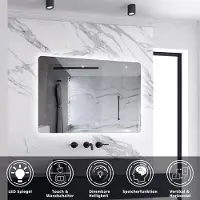 Aica Sanitär GmbH AICA LED Badspiegel 100x70cm Wand/Touchschalter Kaltweiß Dimmbar Badspiegel mit Beleuchtung Badezimmerspiegel Lichtspiegel IP44