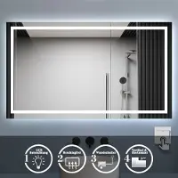 Aica Sanitär GmbH Badspiegel mit Beleuchtung 120x70cm Badezimmerspiegel Kaltweiß Wandspiegel mit Wandschalter Beschlagfrei IP44 Palmer-Serie