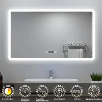 Aica Sanitär GmbH AICA LED Badspiegel 160x80cm Touch/Wandschalter Wandspiegel mit Uhr Beschlagfrei 3 Lichtfarbe Dimmbar Memory-Funktion IP44