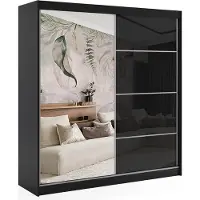 ALTDECOR Kleiderschrank mit Spiegel und Schiebetüren, kugelgelagerte Führungsschienen und Aluminium-Leisten - VIVONA - mit LED-Beleuchtung und Fernbedienung - 200 cm - Schwarz