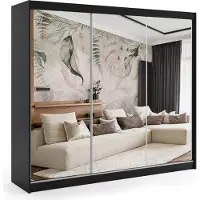 ALTDECOR Kleiderschrank mit Spiegel und Schiebetüren, kugelgelagerte Führungsschienen und Aluminium-Leisten, mit LED-Beleuchtung und Fernbedienung - DEBI - 240 cm - Schwarz