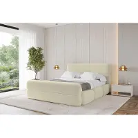 ALTDECOR Polsterbett mit Bettkasten - ELVA-Z - 200x200 - Beige - Bett mit Kopfteil und Fußteil, Boxbett ohne Matratze, Doppelbett mit Stauraum