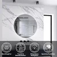 Aica Sanitär GmbH AICA LED Badspiegel Rund 80cm Wand/Touchschalter Beschlagfrei Kaltweiß Dimmbar Badspiegel mit Beleuchtung Badezimmerspiegel Lichtspiegel IP44