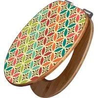 Banjado Design WC Sitz Bambus Absenkautomatik -Diamant Muster - Toilettendeckel mit Absenkautomatik Holz/hochwertiger Bambus Klodeckel/WC-Sitz für alle gängigen Toiletten [TDB2 10670]