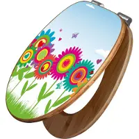 Banjado Design WC Sitz Bambus Absenkautomatik -Bunte Blumen - Toilettendeckel mit Absenkautomatik Holz/hochwertiger Bambus Klodeckel/WC-Sitz für alle gängigen Toiletten [TDB2 10227]