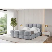 ALTDECOR Polsterbett mit Bettkasten - NOMA-Z - 200x200 - Grau - Bett mit Kopfteil und Fußteil, Boxbett ohne Matratze, Doppelbett mit Stauraum