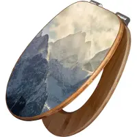 Banjado Design WC Sitz Bambus Absenkautomatik -Alpen im Sonnenschein - Toilettendeckel mit Absenkautomatik Holz/hochwertiger Bambus Klodeckel/WC-Sitz für alle gängigen Toiletten [TDB2 12991]