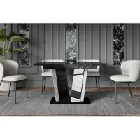 ALTDECOR Esstisch ausziehbar, ideal als Küchentisch, Esszimmertisch - oder Wohnzimmertisch, solide Konstruktion aus Möbelplatte, 120 -160x80x75 cm - Black Gloss / Stone - BRIO2