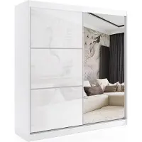 ALTDECOR Kleiderschrank mit Spiegel und Schiebetüren, kugelgelagerte Führungsschienen und Aluminium-Leisten - VIVONA - 200 cm - Weiß