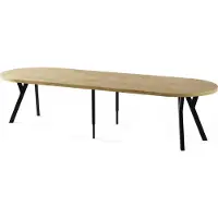 WFL GROUP Esstisch Rund Groß XXL Ausziehbar im Loft-Stil – 100 bis 300 cm – Extra Lang Ausziehtisch mit Schwarzen Holzbeinen, Industrieller Tisch für 5-16 Personen – Esszimmertisch – Eiche Hell Braun