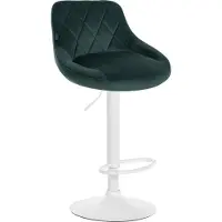 BellaFurn Samt-Barhocker – Eleganter Hocker – 360° drehbarer Sitz mit Gaslift und Fußstütze | Farbe: dunkelgrün | Grundfarbe: weiß