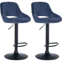 BellaFurn 2-teiliges Set Samt-Barhocker – Samt – höhenverstellbar, 360 Grad drehbar | Farbe: Blau | Material Chassis: Metall mattschwarz