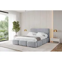 ALTDECOR Polsterbett mit Bettkasten - ELVA - 200x200 - Grau - Bett mit Matratze H3/H4, Doppelbett mit Stauraum und Latternrost, Boxbett mit Kopfteil