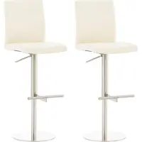 BellaFurn 2er-Pack Barhocker – Kunstleder – drehbar mit verstellbarer Höhe und Fußstütze | Farbe: Creme | Basis: Edelstahl