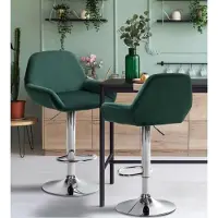 BellaFurn Moderner Barhocker aus Samt – Samthocker – Hohe Sitzhöhe & 360° drehbar | Farbe: dunkelgrün | Grundfarbe: Chrom