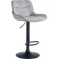 BellaFurn Verstellbarer Barstuhl aus Samt – Hocker – 360° drehbar, hoher Komfort | Farbe: Grau | Grundfarbe: Schwarz
