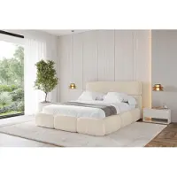 ALTDECOR Polsterbett mit Bettkasten - ELVA - 180x200 - Beige - Bett mit Matratze H3/H4, Doppelbett mit Stauraum und Latternrost, Boxbett mit Kopfteil