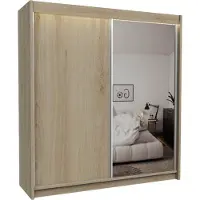 ALTDECOR Kleiderschrank mit Spiegel und Schiebetüren, kugelgelagerte Führungsschienen und Aluminium-Leisten - PARTI - 200 cm - Braun