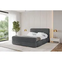 ALTDECOR Polsterbett mit Bettkasten - ELVA-Z - 180x200 - Dunkelgrau - Bett mit Kopfteil und Fußteil, Boxbett ohne Matratze, Doppelbett mit Stauraum