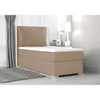 EURO-MEBLE Boxspringbett, Kinderbett SUZI MINI +Topper T25, Jugendbett Federkern ,90x200cm(Cappuccino: ITAKA 48)