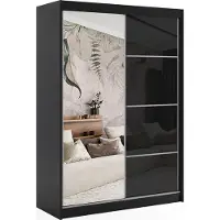 ALTDECOR Kleiderschrank mit Spiegel und Schiebetüren, kugelgelagerte Führungsschienen und Aluminium-Leisten - VIVONA - 150 cm - Schwarz