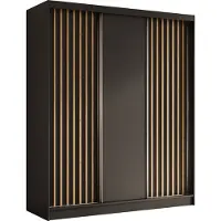 ALTDECOR Kleiderschrank mit furnierten Schiebetüren, kugelgelagerte Führungsschienen und Aluminium-Leisten, LED-Beleuchtung (16 Farben) und Fernbedienung - LABELO - 180 cm - Schwarz / Braun
