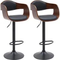 BellaFurn 2-teiliges Barhocker-Set - Höhe der Holzschale - 360° drehbar und verstellbar | Farbe: Walnuss/Schwarz | Material: Kunstleder