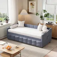 Moonbite Schlafcouch Samt Grau 90x200 cm, umbaubar zum Bett 180x200 cm, flüssiger Hydraulikmechanismus, Seitentasche