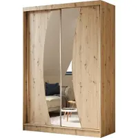 ALTDECOR Kleiderschrank mit Spiegel und Schiebetüren VOXI, kugelgelagerte Führungsschienen und Aluminium-Leisten 150 cm Eiche Artisan