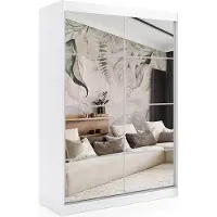 ALTDECOR Kleiderschrank mit Spiegel und Schiebetüren, kugelgelagerte Führungsschienen und Aluminium-Leisten - VIVONA - 160 cm - Weiß