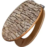 Banjado Design WC Sitz Bambus Absenkautomatik -Stadtmauer - Toilettendeckel mit Absenkautomatik Holz/hochwertiger Bambus Klodeckel/WC-Sitz für alle gängigen Toiletten [TDB2 10428]