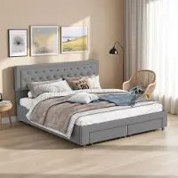ProximaX Graues Stauraumbett 180 x 200 cm, aus Samt, mit höhenverstellbarem, gepolstertem Kopfteil, Stauraum mit Schubladen und Holzlattenrost