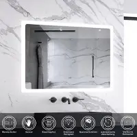 Aica Sanitär GmbH AICA Badspiegel mit Beleuchtung 70x50cm Sensor-Schalter Beschlagfrei Kaltweiß dimmbar Memory-Funktion LED Wandspiegel IP44