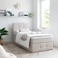 EURO-MEBLE Boxspringbett, Kinderbett MERA PREMIUM MINI 80x200cm + Topper VISCO Bettkästen, Einzelbett, Stauraum, Jugendbett (Creme - AURA 01)