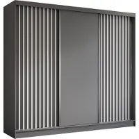 ALTDECOR Kleiderschrank mit furnierten Schiebetüren, kugelgelagerte Führungsschienen und Aluminium-Leisten, LED-Beleuchtung (16 Farben) und Fernbedienung - LABELO - 240 cm - Grau / Weiß