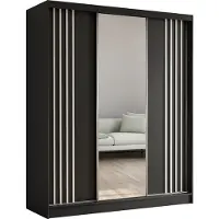 ALTDECOR Kleiderschrank mit Spiegel und Schiebetüren, kugelgelagerte Führungsschienen und Aluminium-Leisten, LED-Beleuchtung (16 Farben) und Fernbedienung - NALLA - 180 cm (Schwarz + Schwarz + Weiß)