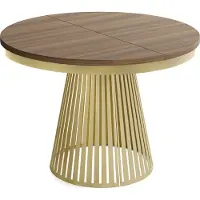 WFL GROUP Esstisch Rund Ausziehbar mit Lamellen im Loft-Stil – 120 bis 200 cm – Industrieller Tisch mit Metallbeinen in Gold, Platzsparend für Wohnzimmer oder Esszimmer – Walnuss Braun