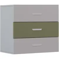 EURO-MEBLE Kleine Kommode LUMI 3S, Stauraumkommode, Schubladen, Sideboard (Cashmiere + Olive)