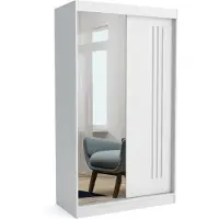 EURO-MEBLE Neuer Kleiderschrank mit Schiebetüren LUNA 120 cm (WEISS)