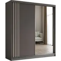 ALTDECOR Kleiderschrank mit Spiegel und Schiebetüren, kugelgelagerte Führungsschienen und Aluminium-Leisten, LED-Beleuchtung (16 Farben) und Fernbedienung - NALLA - 200 cm (Grau + Grau + Weiß)